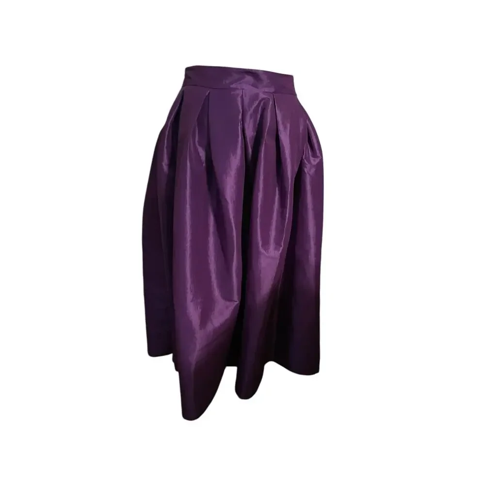 Sexy Diva Deep Purple Box Pleat Midi Skirt 1X – Silk Shantung‎ Look